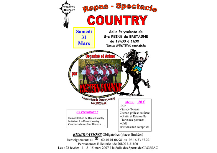 Repas spectacle Country organisé et animé à la salle polyvalente de Sainte-Reine de Bretagne